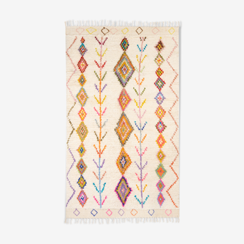 Berber carpet blessed ecru ourain with colored patterns 245 x 150 cm