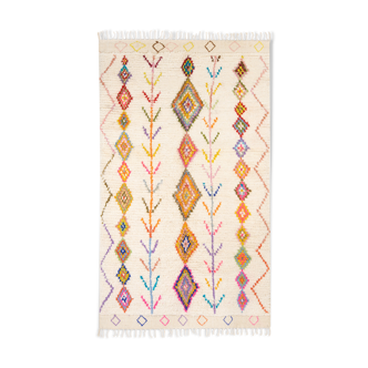 Berber carpet blessed ecru ourain with colored patterns 245 x 150 cm