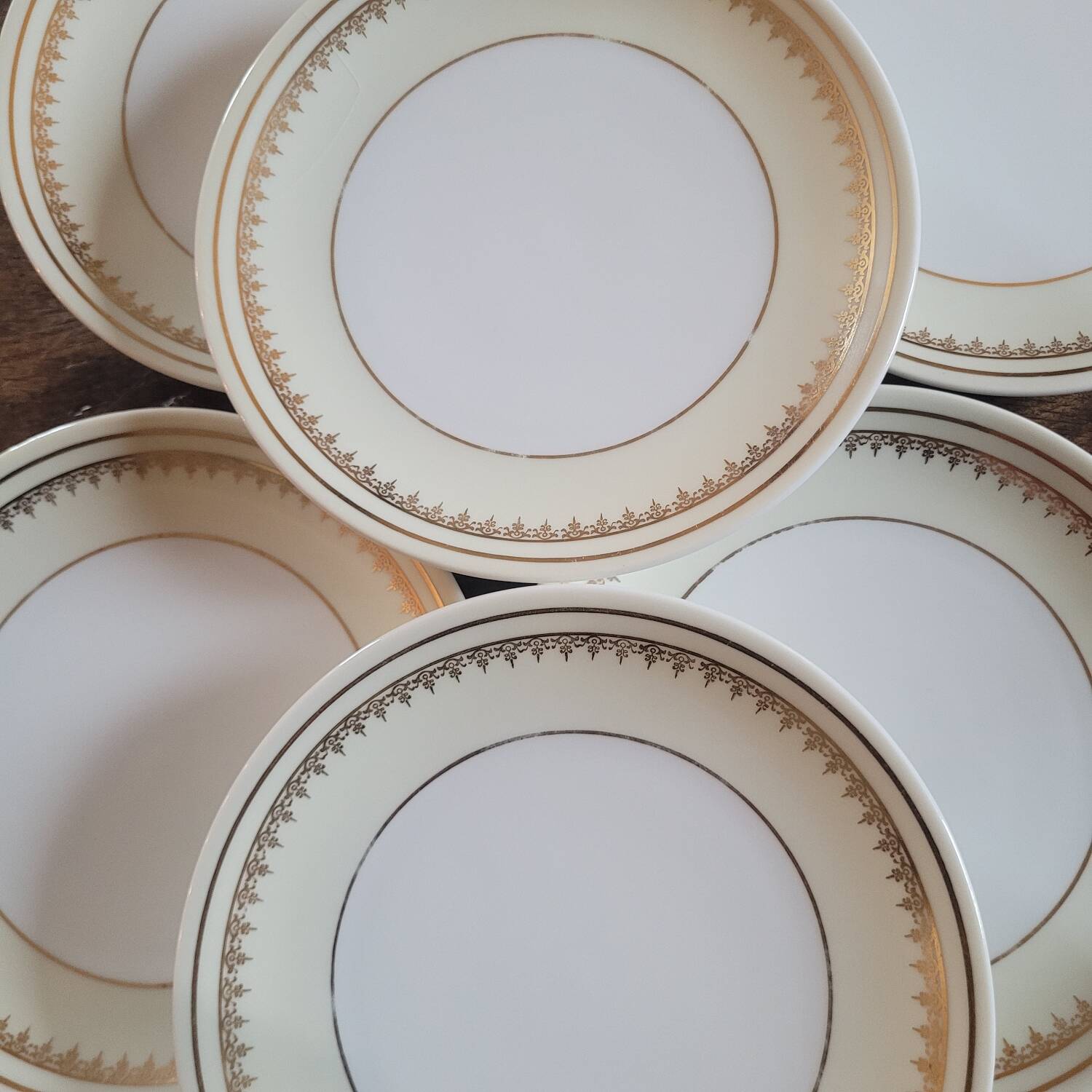 Limoges Lanternier – gilded dessert plates – 1950s