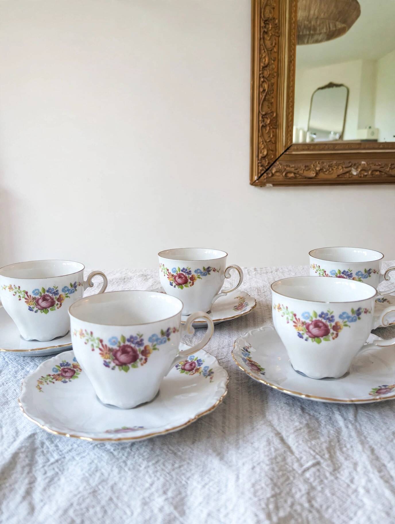5 floral porcelain cups Bavaria, vintage