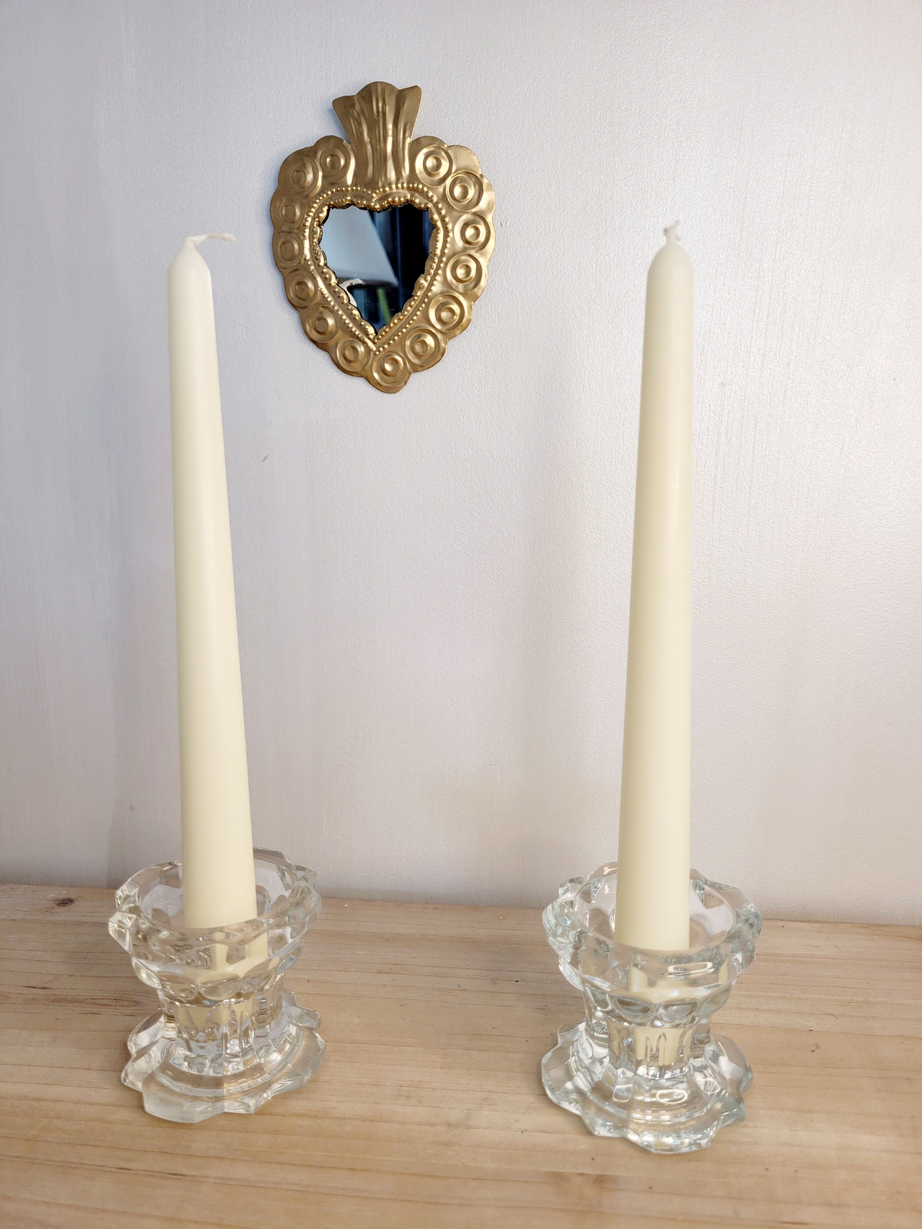 Pair of glass candle holders