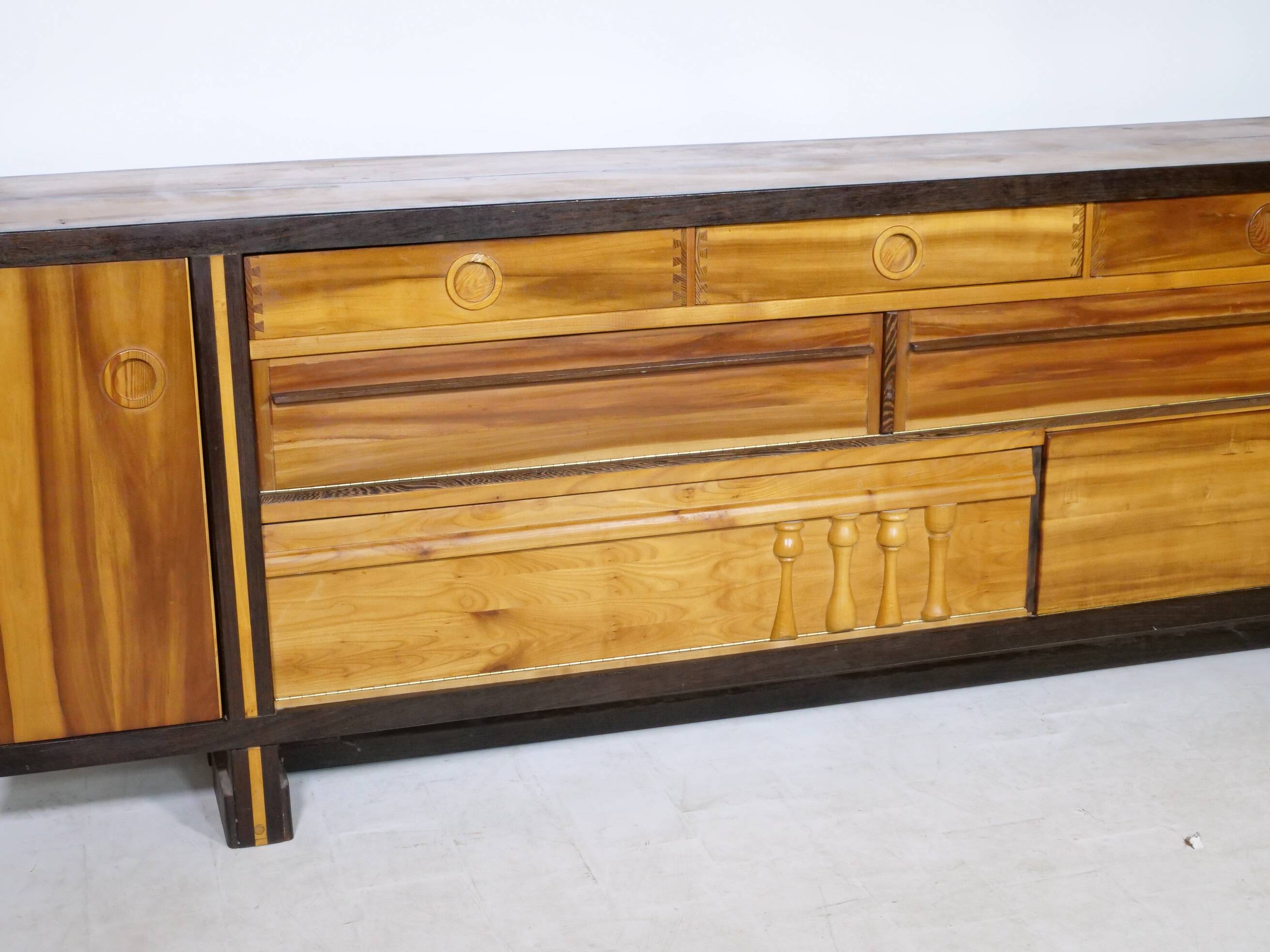 Handcrafted Solid Wood Sideboard in Wenge & Cherry, 1970 Vintage
