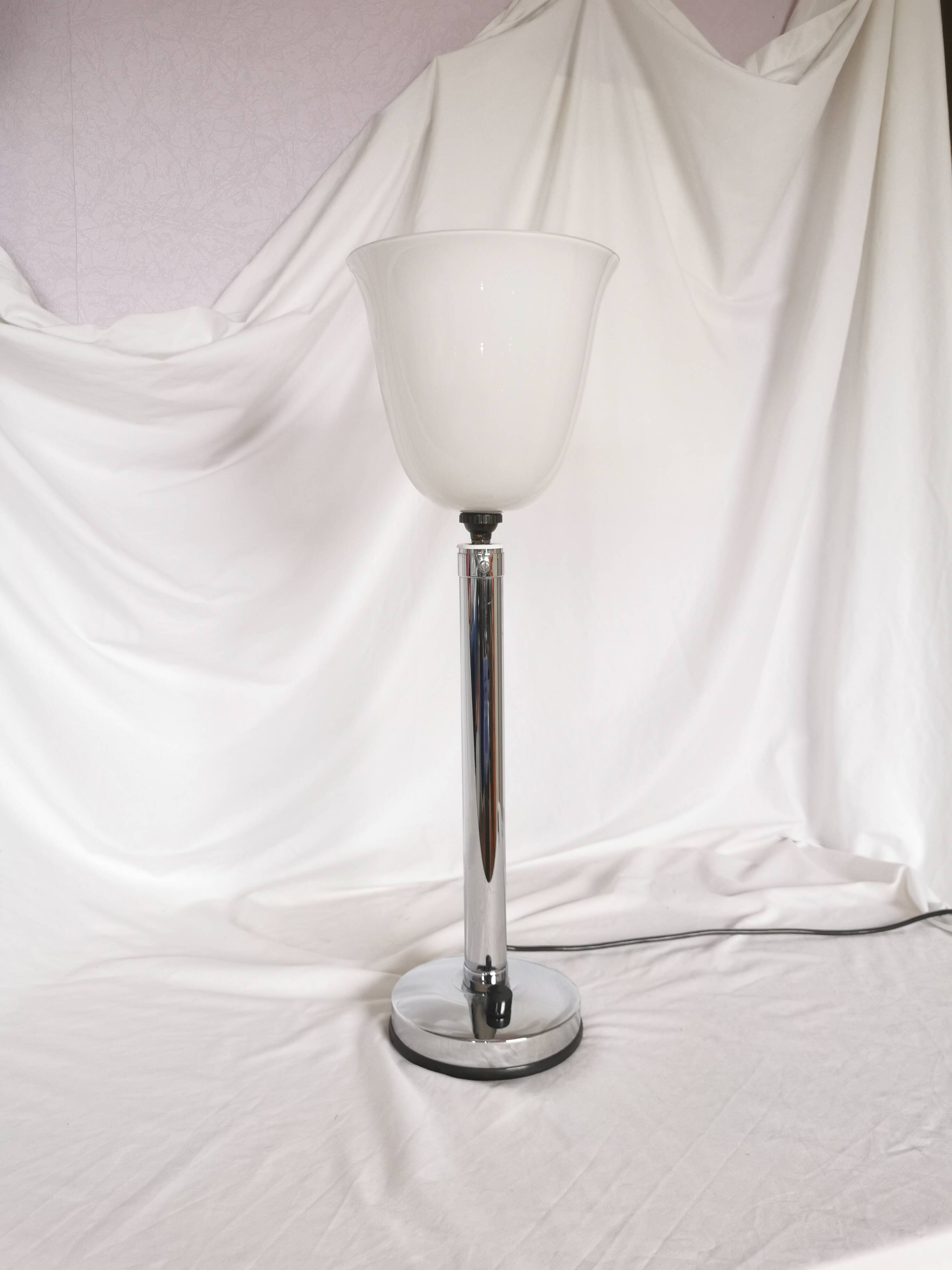 Large chrome and opaline lamp, Mazda and Ferdinand Solere, France, 1970