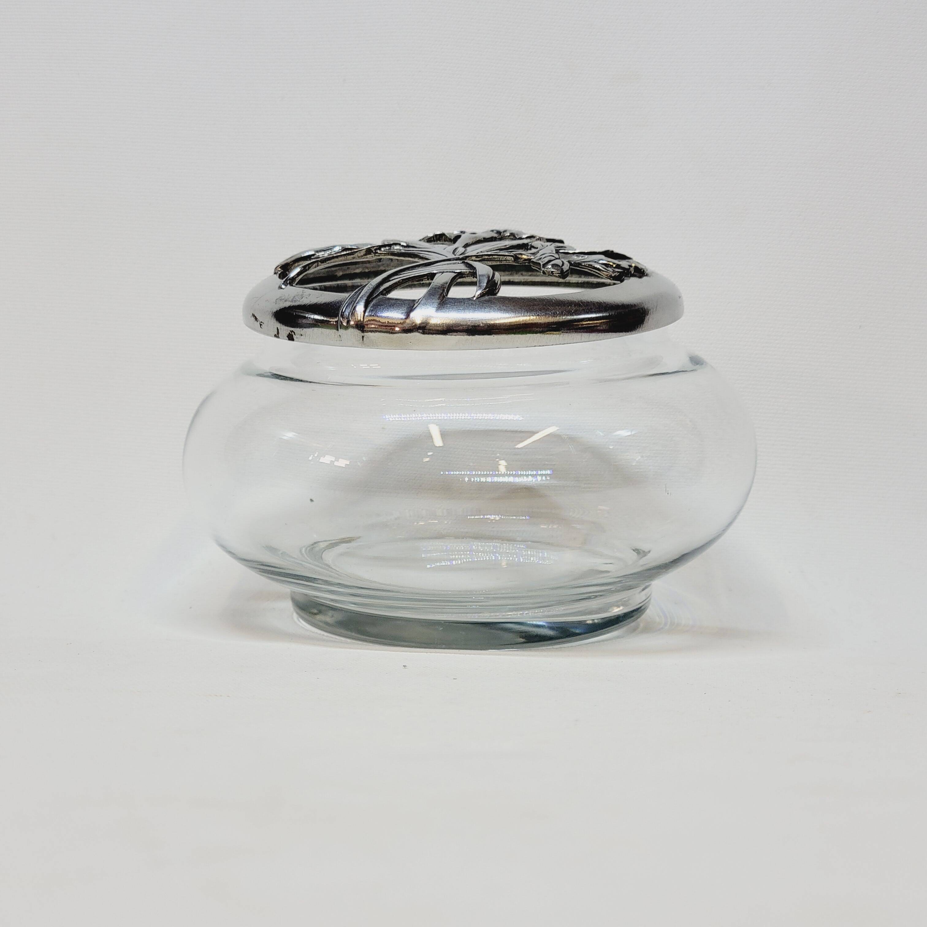 Iris 1989 Seagull Pewter Lidded Glass Potpourri Container