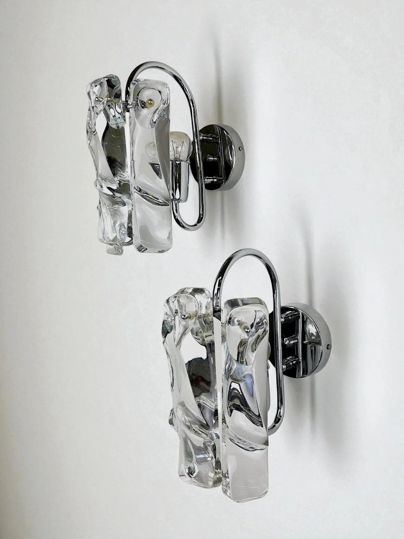 Pair of JT Kalmar frozen wall sconces, Murano glass, Austria, 1970s