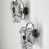 Pair of JT Kalmar frozen wall sconces, Murano glass, Austria, 1970s