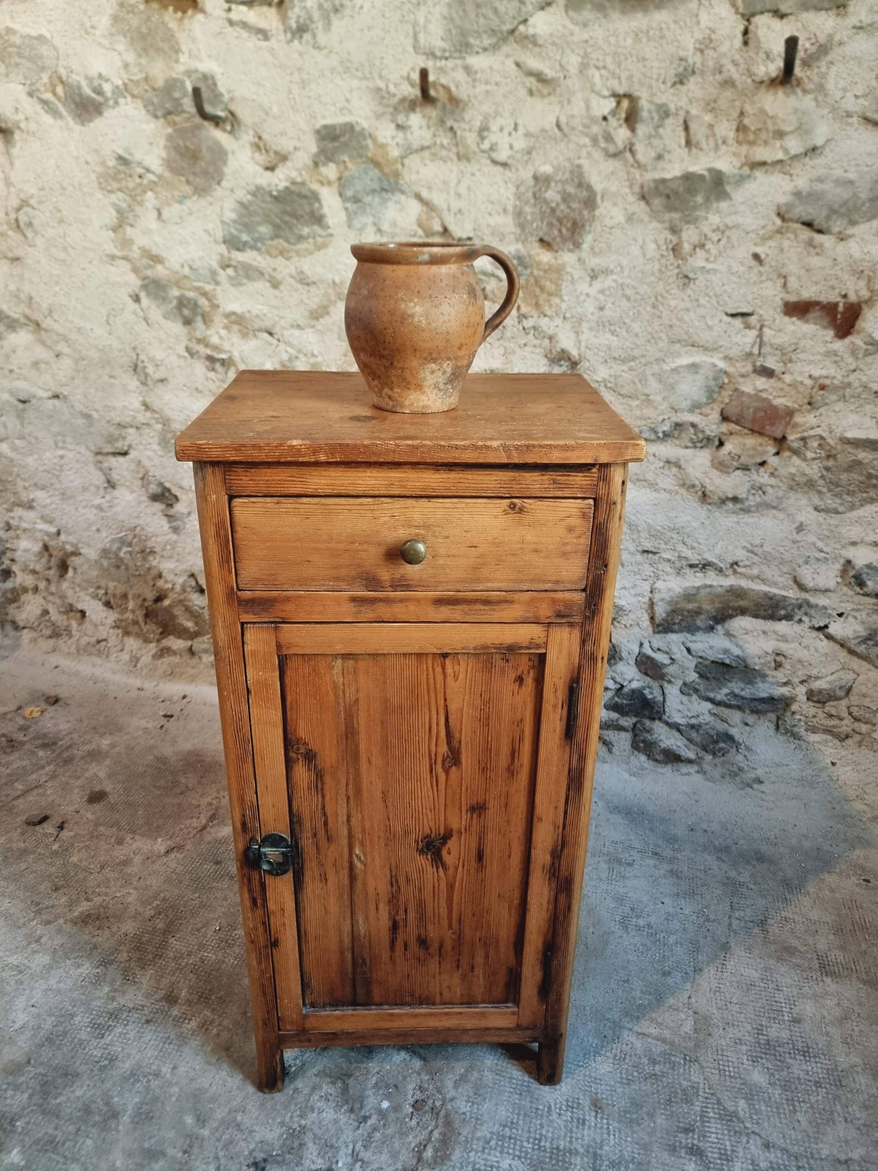 Small vintage pine storage cabinet – Antique French workshop furniture