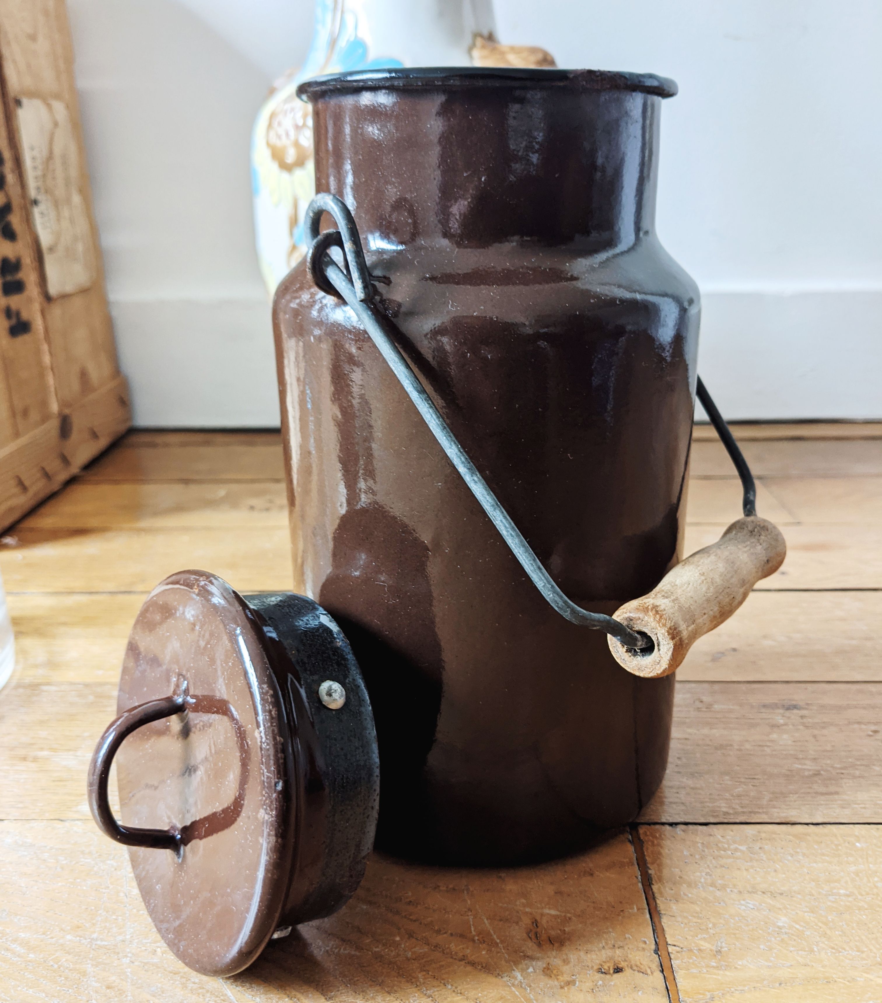 Brown enamelled sheet jar