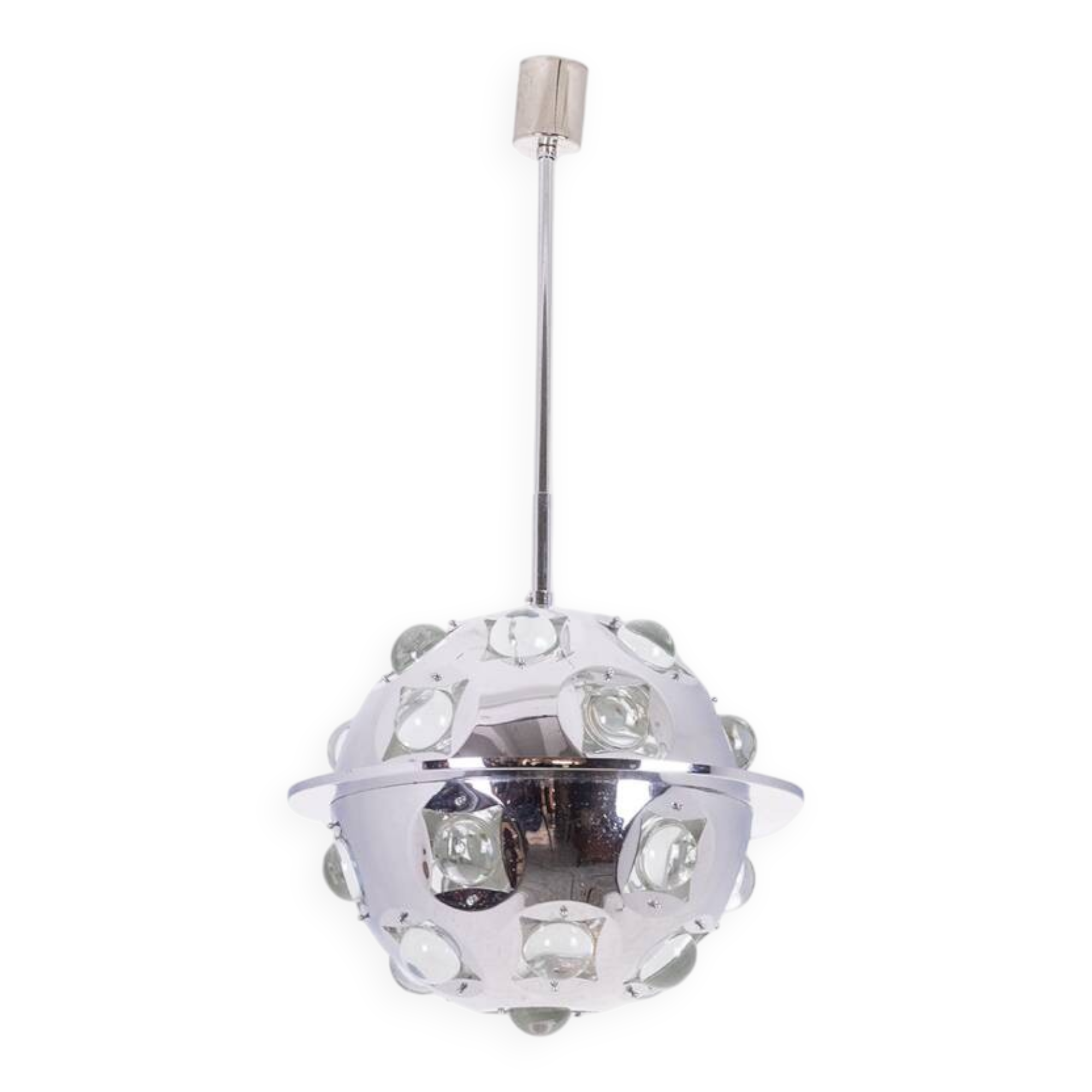 Oscar Torlasco. Chrome-plated metal "satellite" chandelier. 1970s.