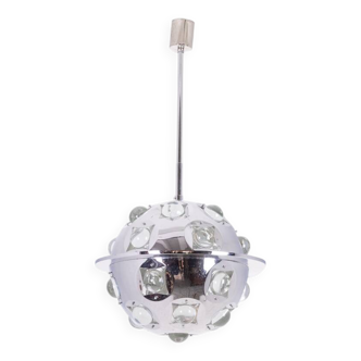 Oscar Torlasco. Chrome-plated metal "satellite" chandelier. 1970s.