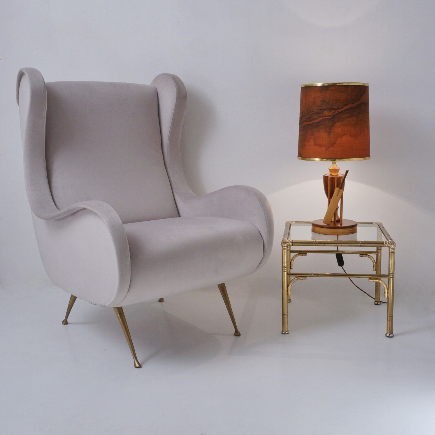 Marquetry wood inlaid table lamp, sport cricket theme, 1950`s ca, English, Rewired