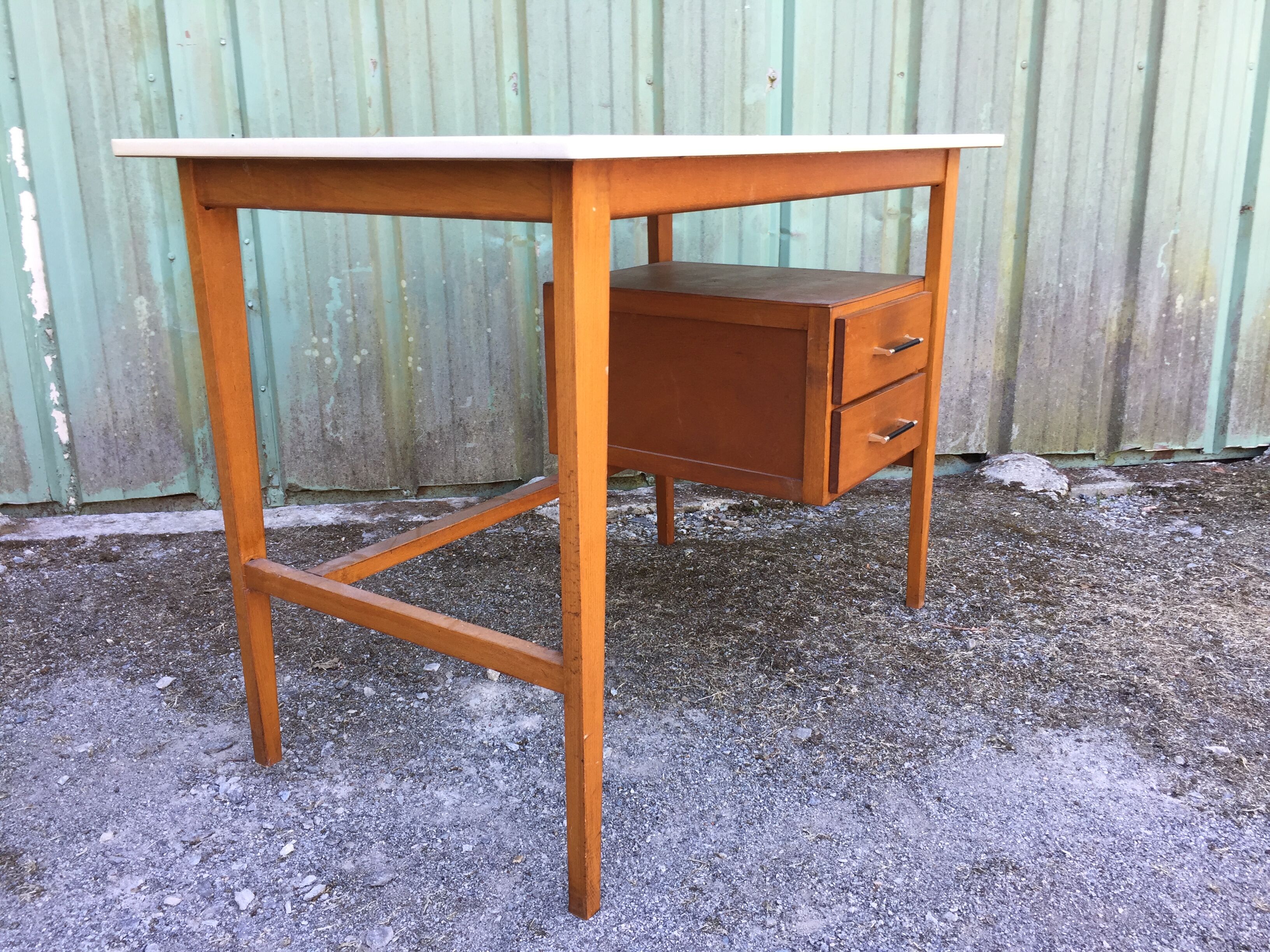 Vintage desk with 2 drawers in beech and cp with the Formica top