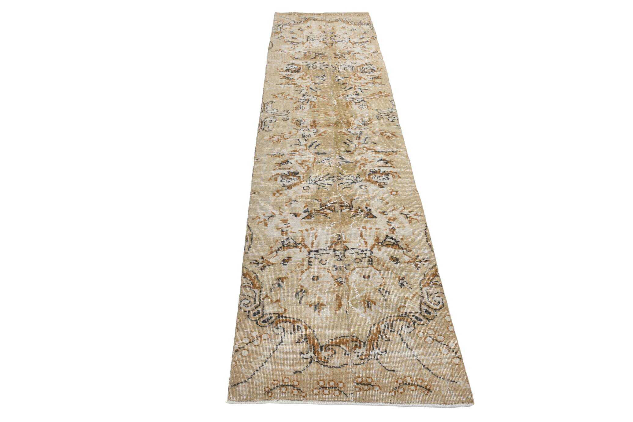 2x10 Beige Brown Floral Turkish Runner Rug, 73x302Cm SK 7009
