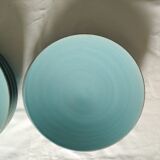 7 flat blue plates