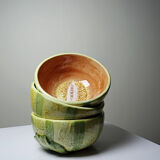 3 earthenware bowls with melon decoration, vintage 1980s.