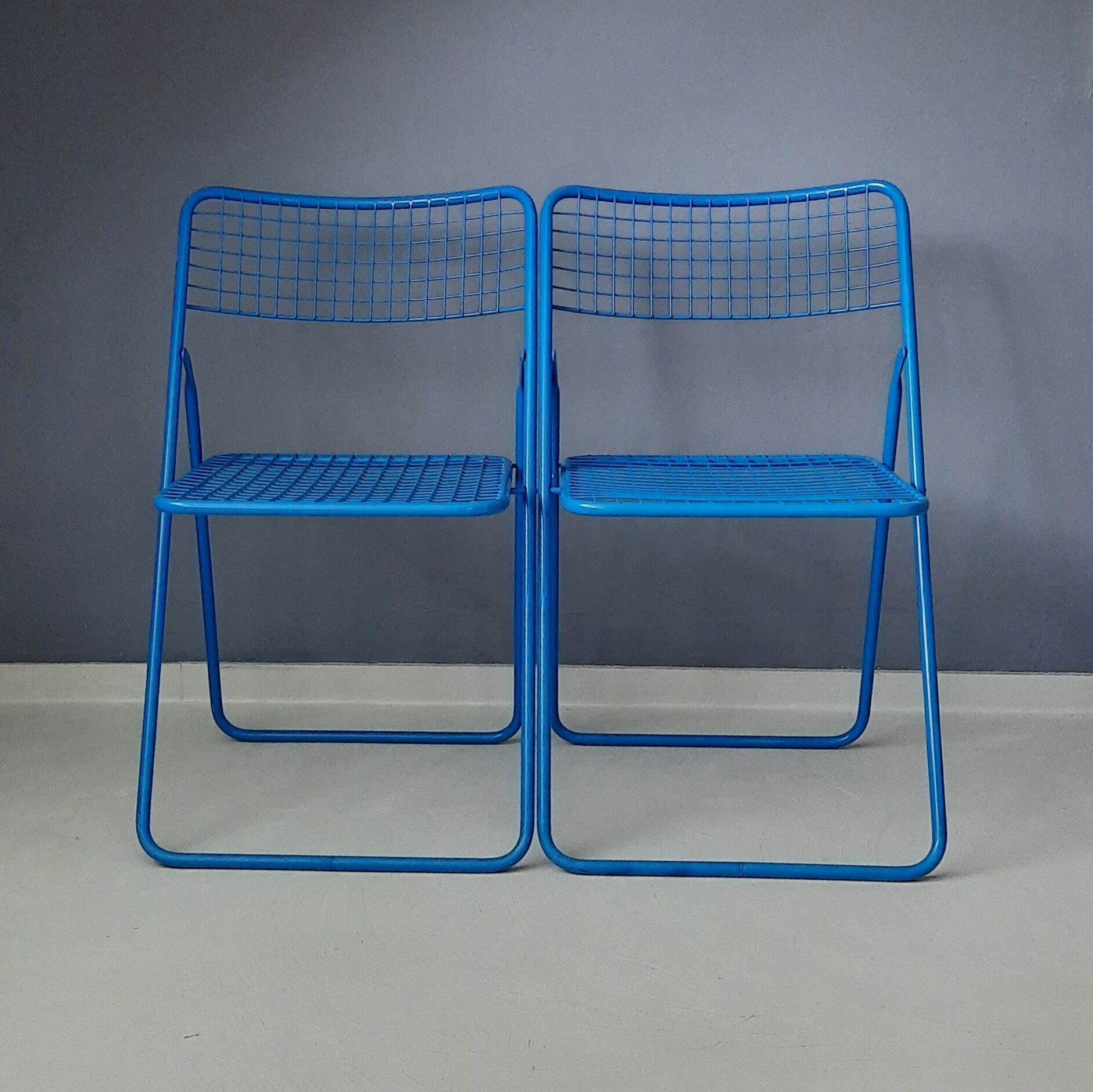 Set of 2 blue metal Rappen (Ted Net) folding chairs by Niels Gammelgaard for Ikea, 1980s