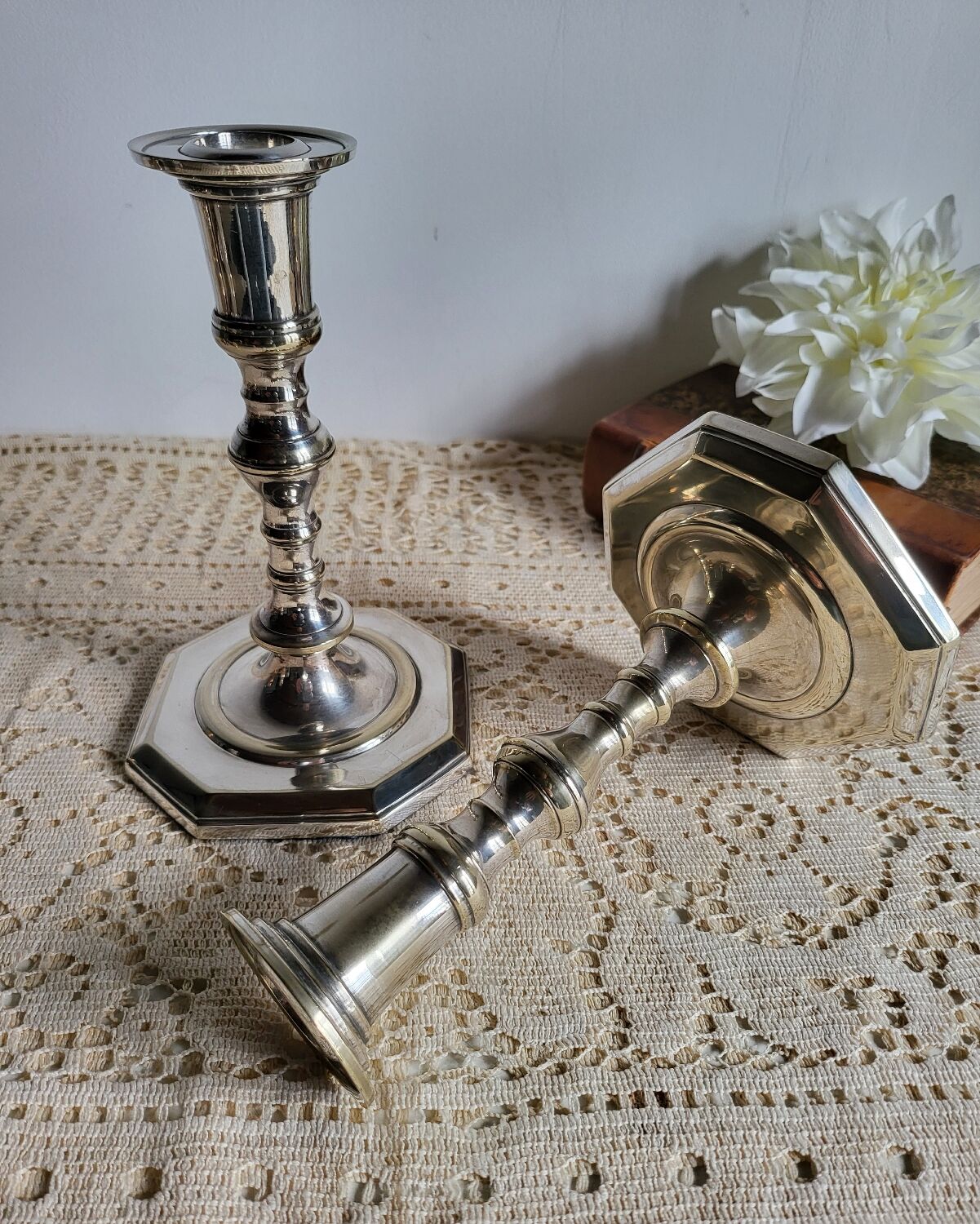 Pair of silver-plated candlesticks