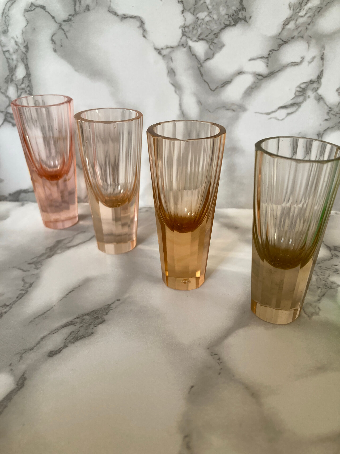 Set of 8 multicoloured liqueur/shooters - Art Deco style (MCM)