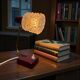 Vintage burgundy table lamp with glass shade.