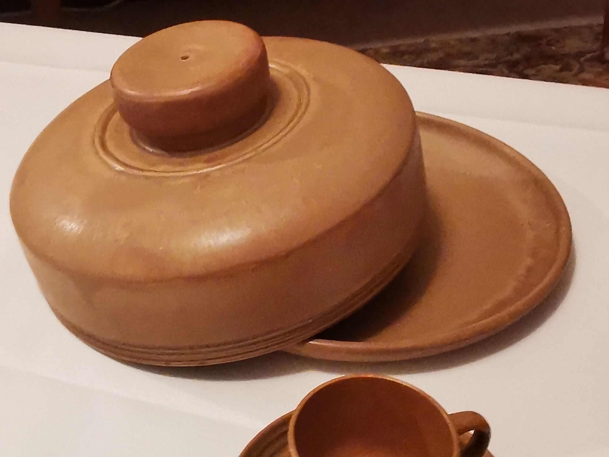 Coffee service or tea in Sarguemine sandstone from the 'Art Workshop of Lorraine'