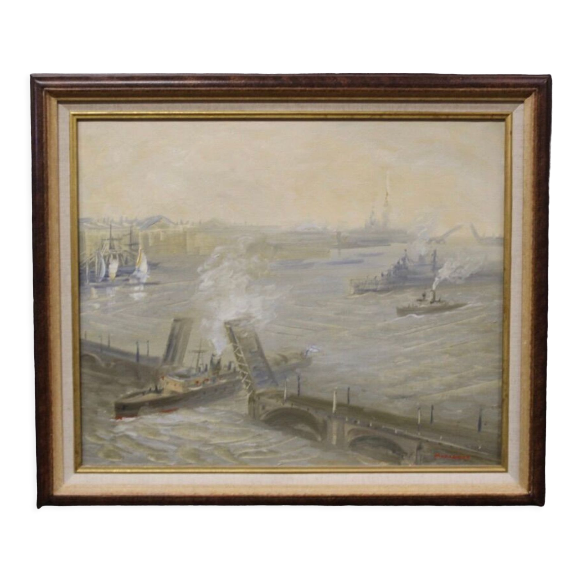 Oil on canvas Marine scene The entrance to Port XX