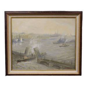 Huile sur toile scène de marine