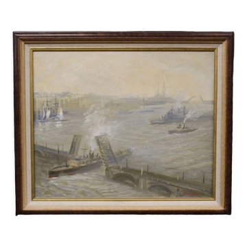 Oil on canvas Marine scene The entrance to Port XX