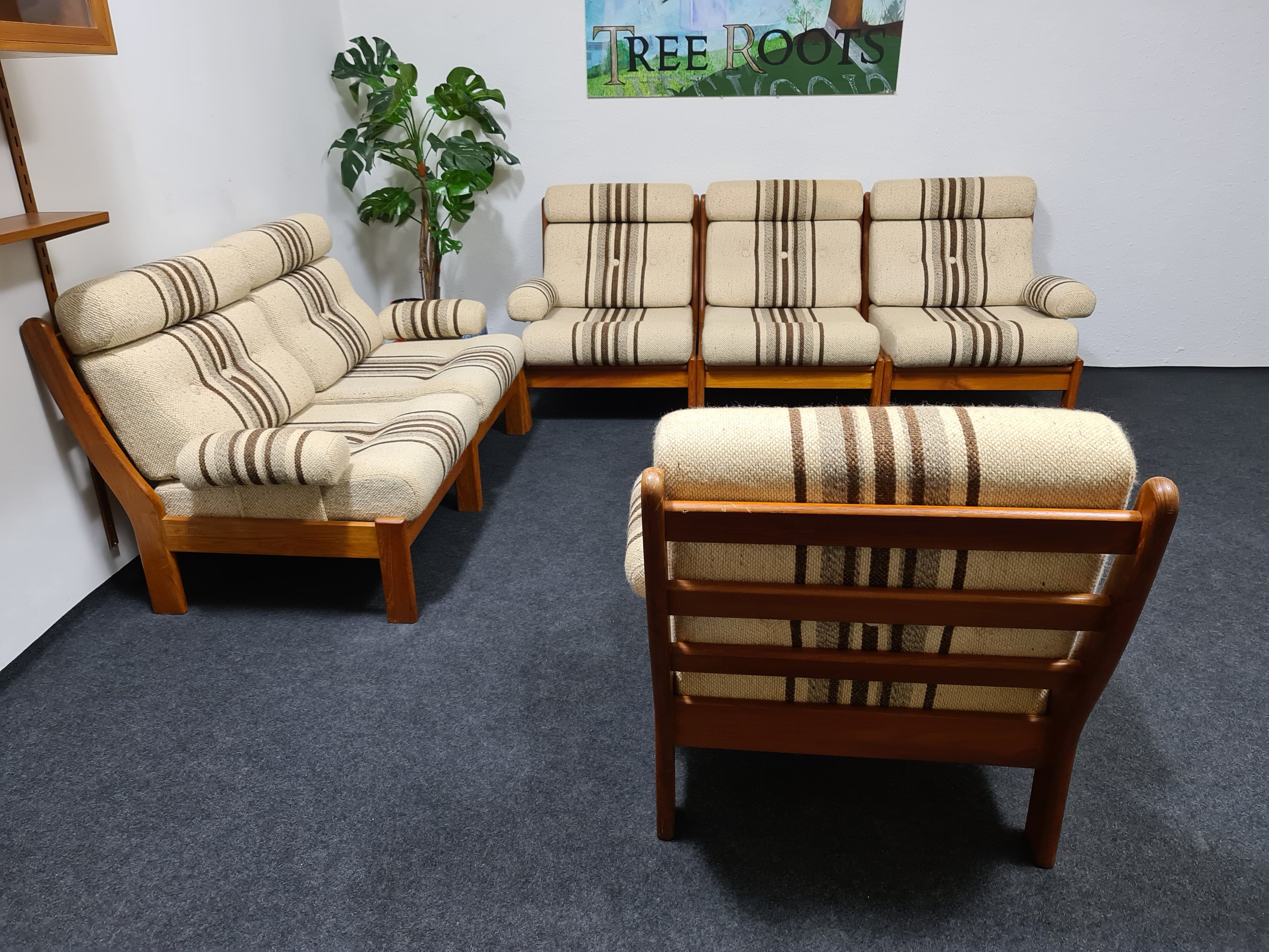 Set de salon vintage des années 70 en teck 6 pièces