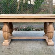 Table de monastère art déco extensible rénovée en chêne brut 250cm