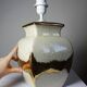 Large vintage Italian lamp in cracked ivory ceramic with gilding.