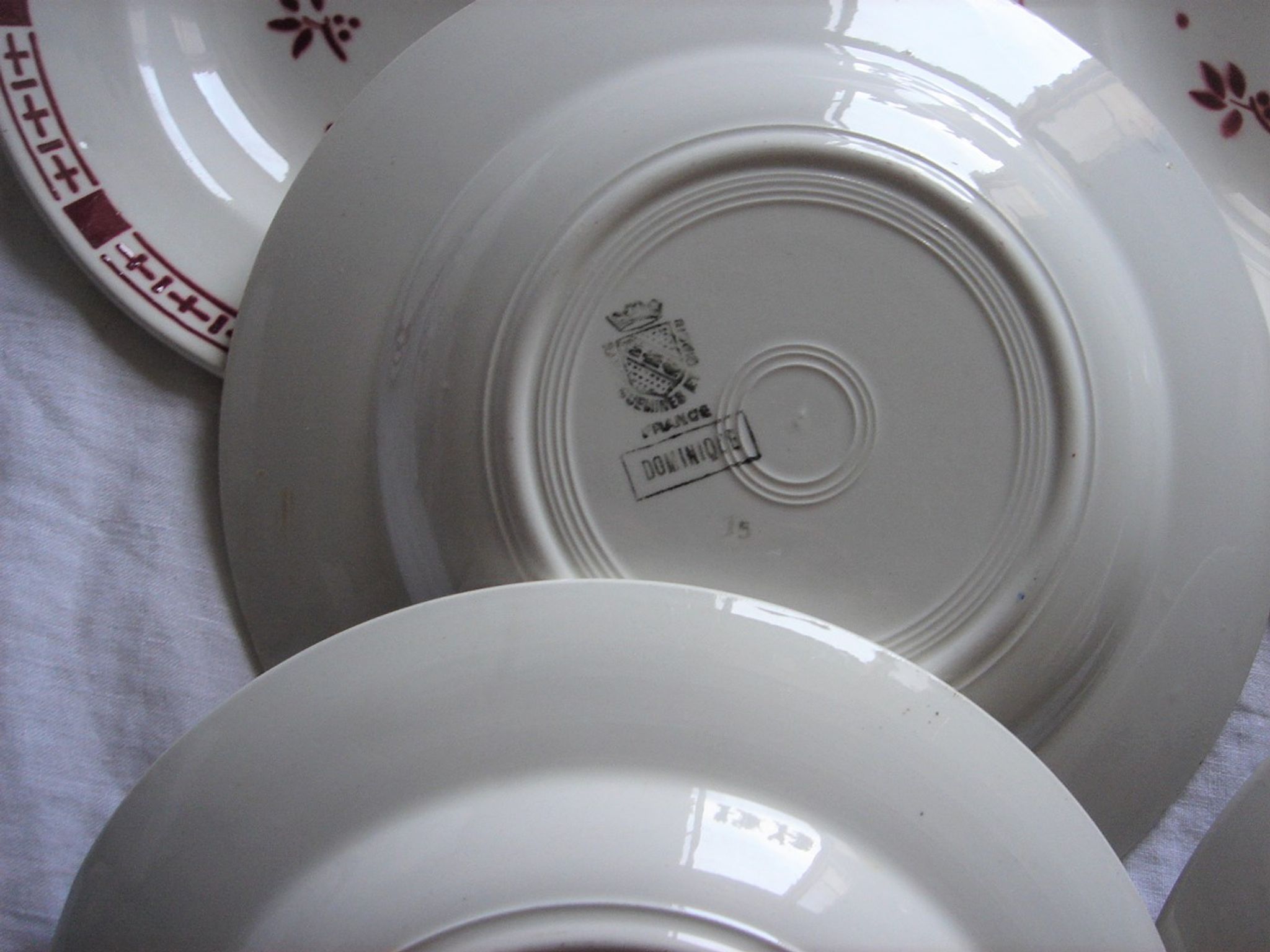 Lot 6 hollow plates Digoin Sarreguemines Dominique Red Flowers Art Deco