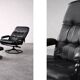 Vintage Mid-Century Danish Modern Black Leather Swivel Chair and Ottoman