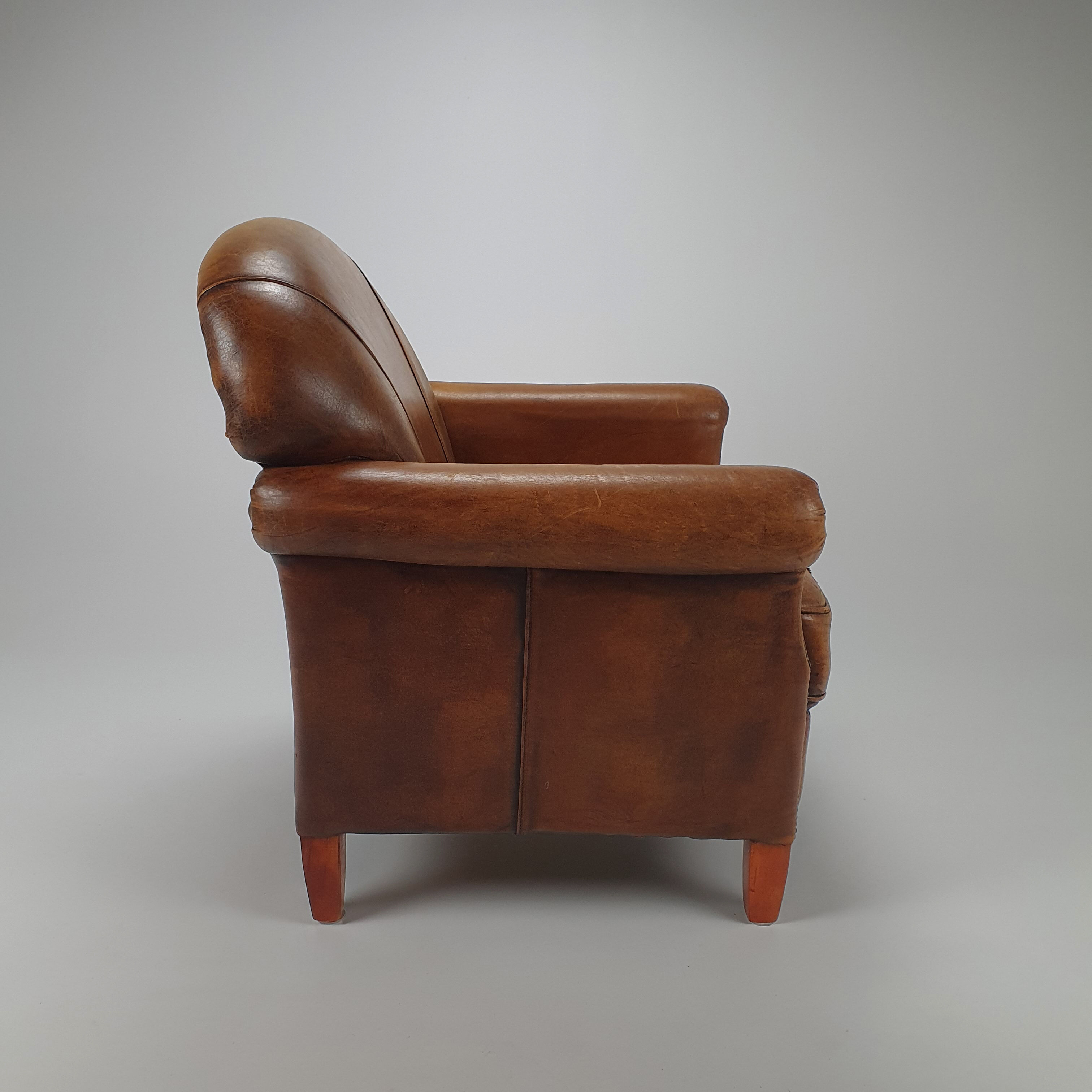 Fauteuil club en cuir de mouton vintage, années 1970