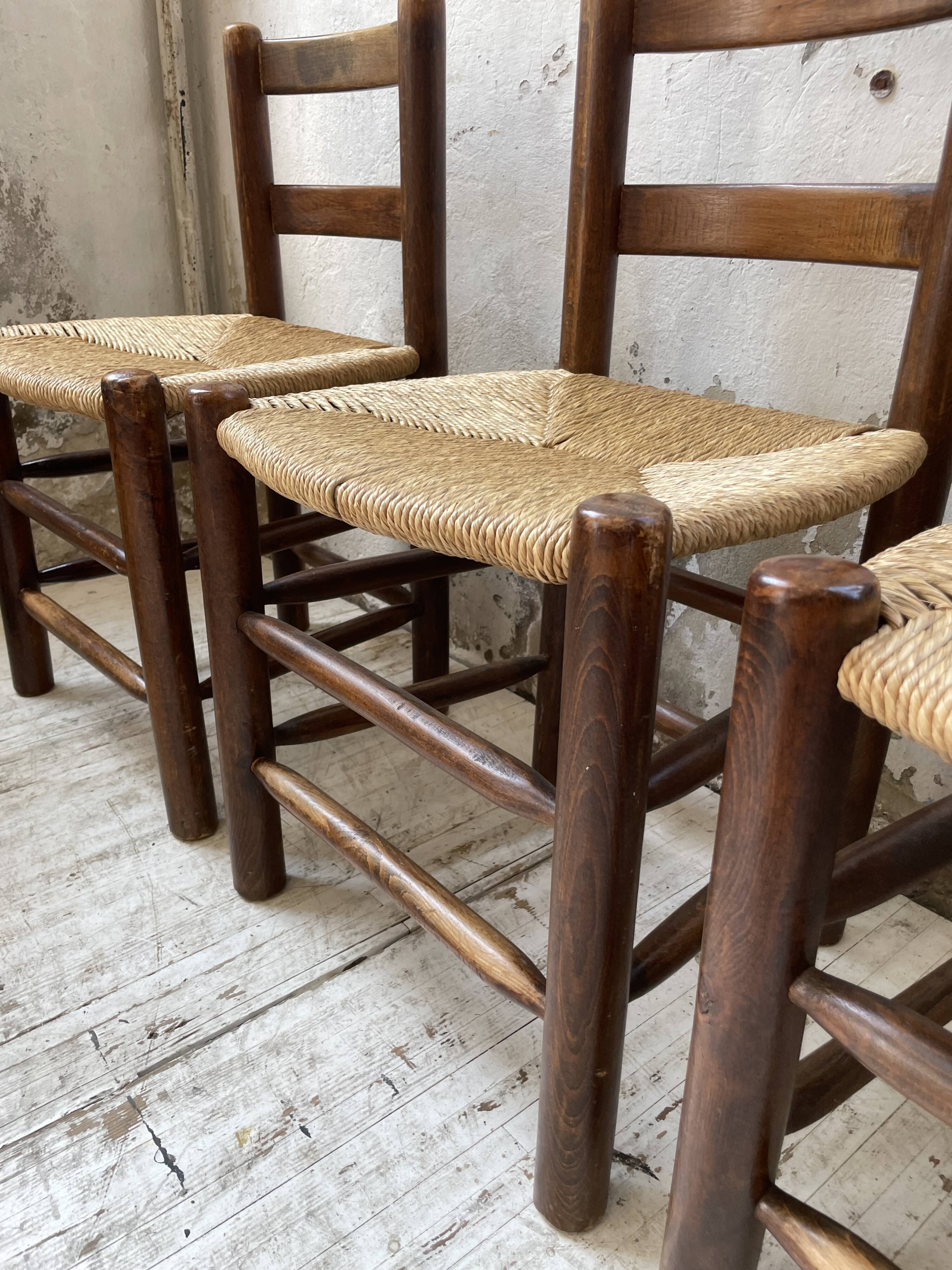 6 straw and oak chairs, mountain furniture