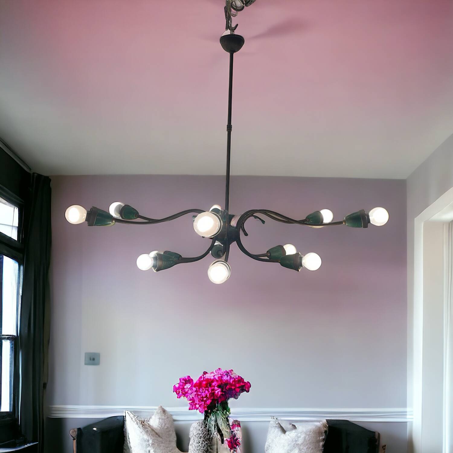 Italian Bronze Green Chandelier 1950’s