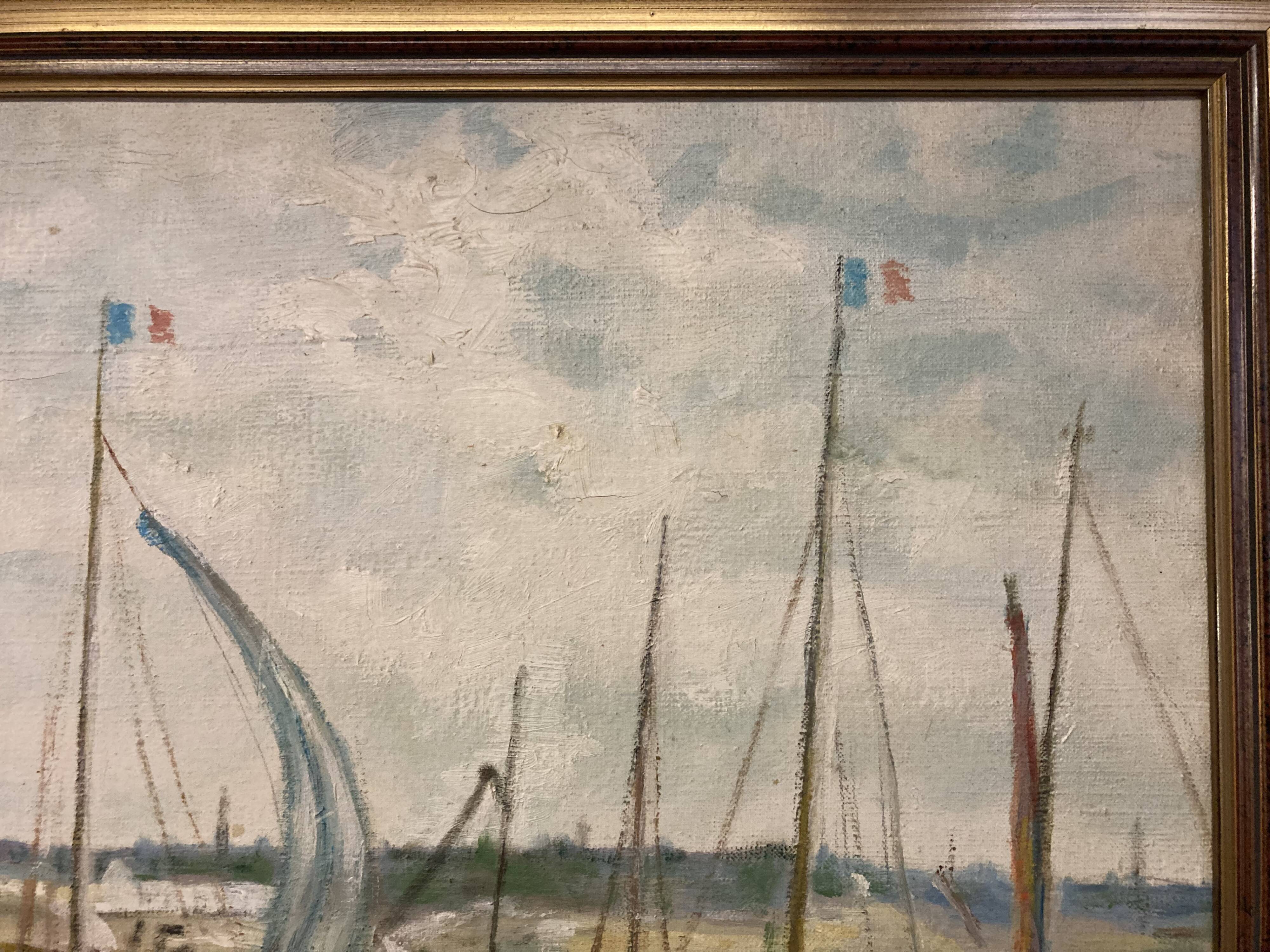 René bezaud (1909-2000), leaving the port, oil on canvas