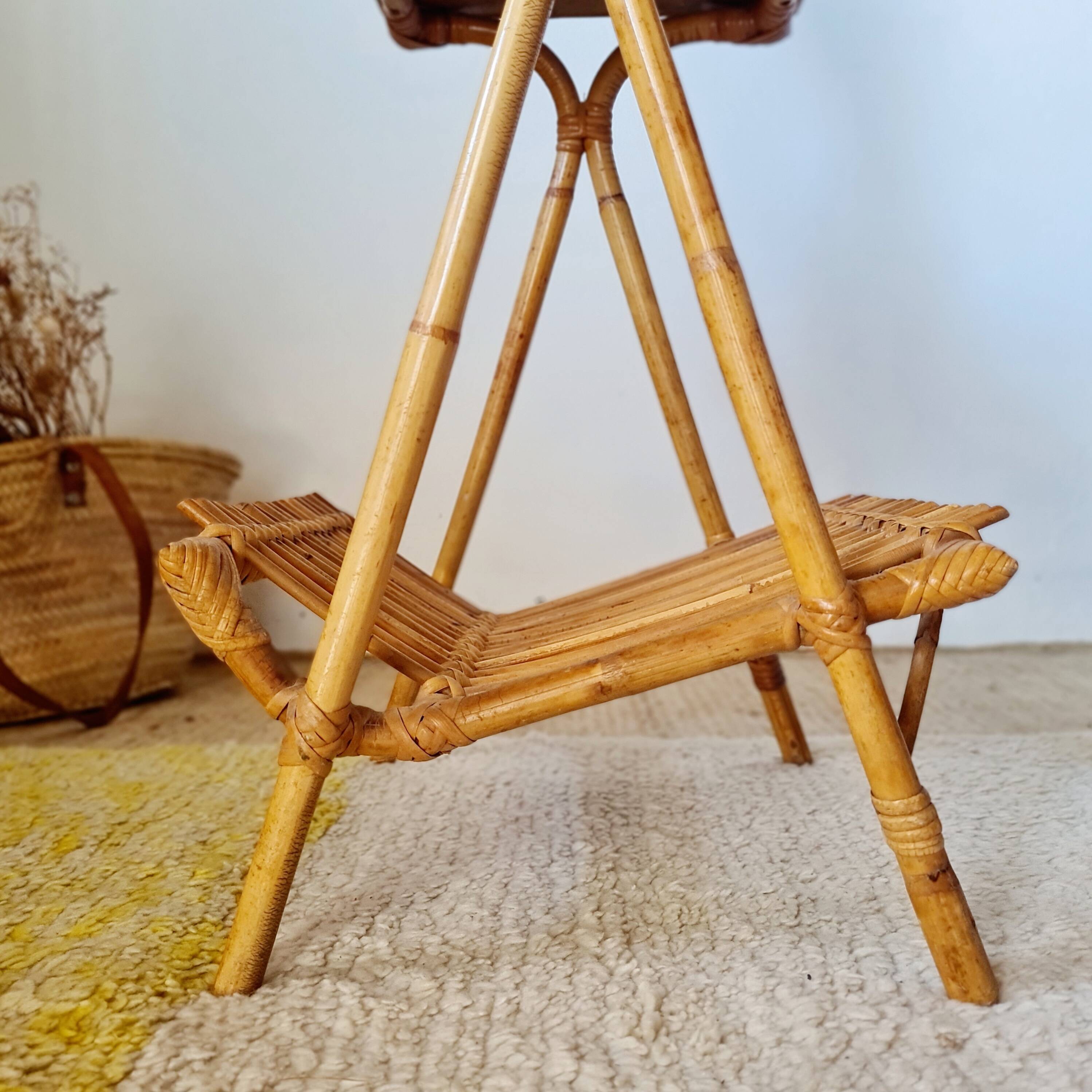 Vintage rattan and bamboo side table – 1960s Riviera style -