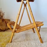 Vintage rattan and bamboo side table – 1960s Riviera style -