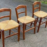 3 chaises bois massif paillées taille enfant
