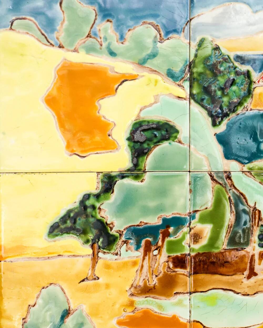 Mid-Century coloured enamelled ceramic tile art panel, Anduze