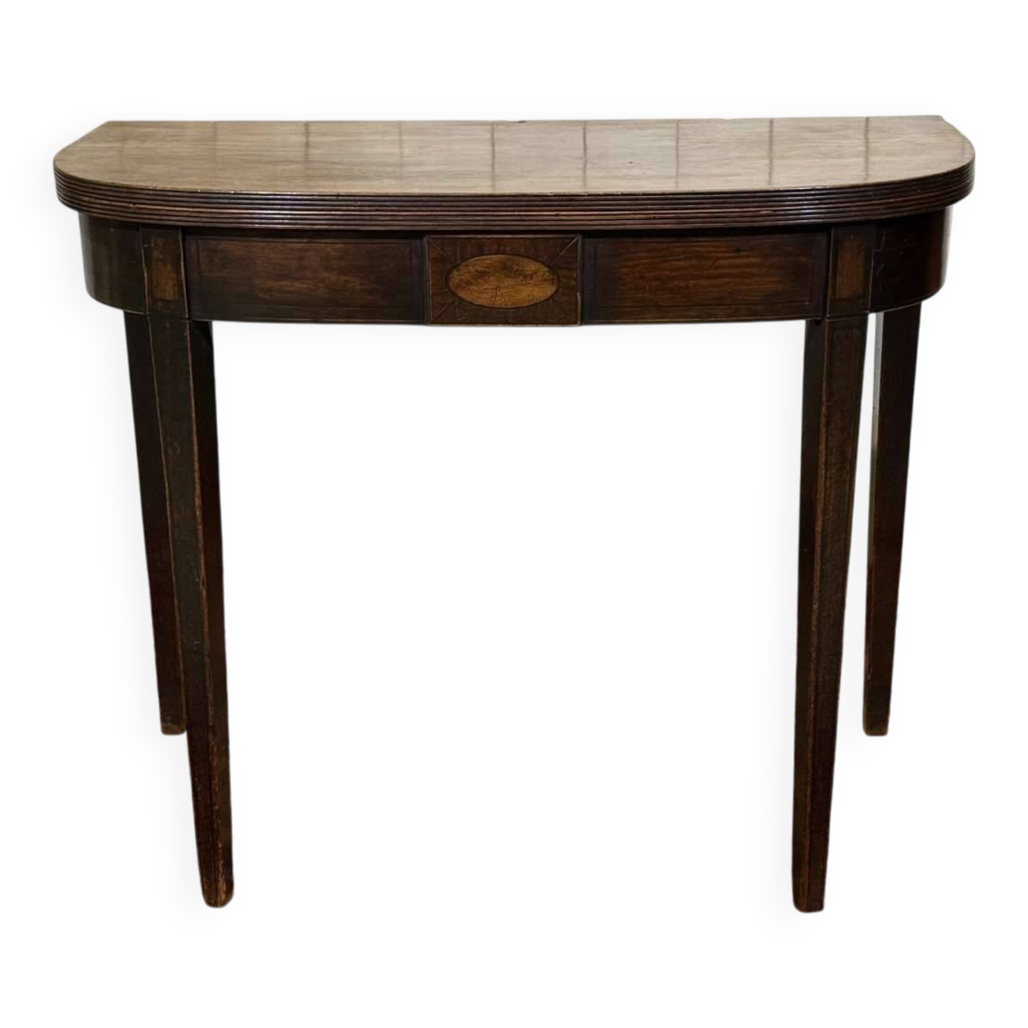 19th-century English mahogany demi-lune console table.