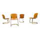 Vintage brass and cognac leather dining chairs by Willy Rizzo for Cidue set of 4