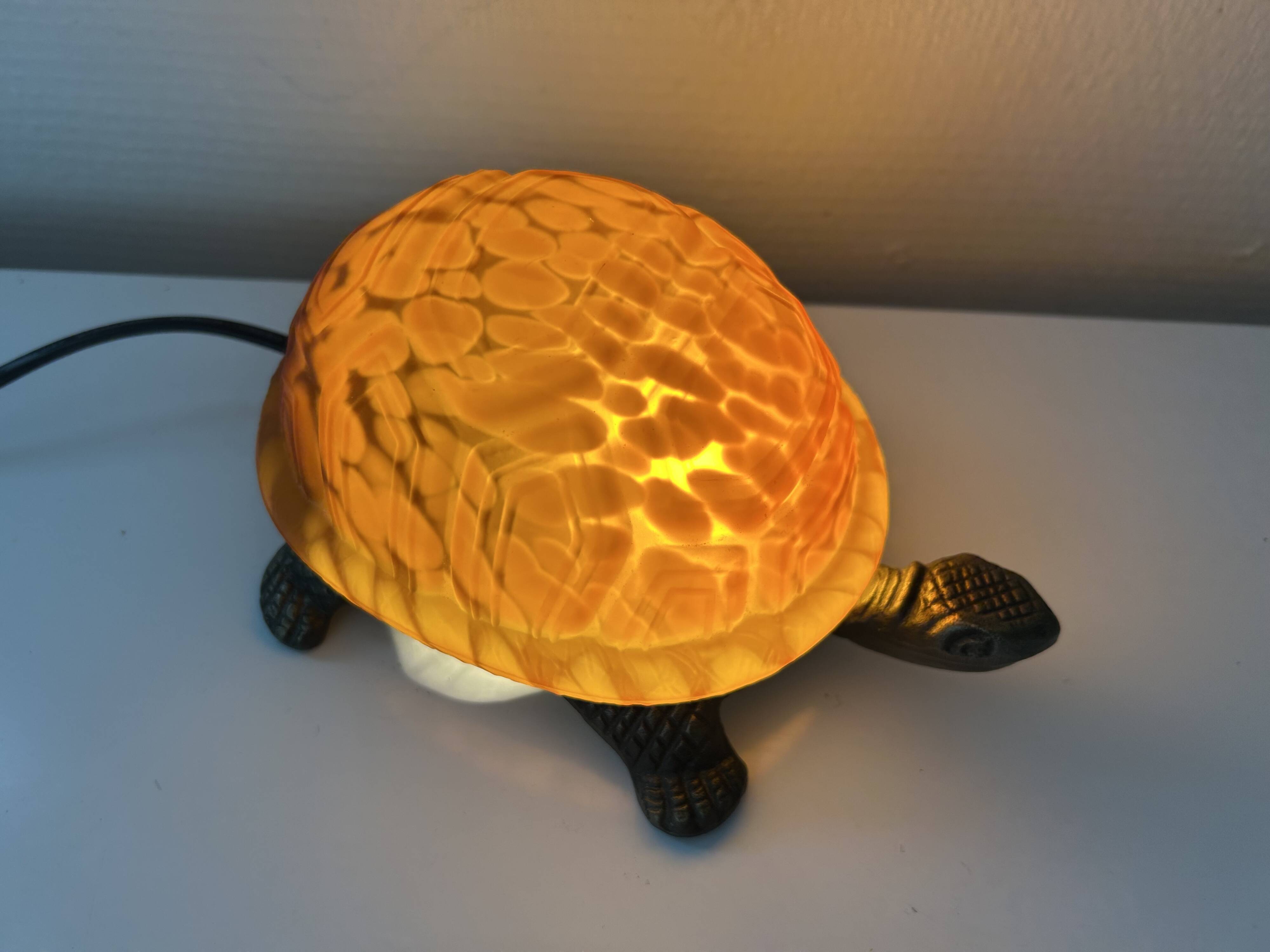 Lampe tortue bronze et pâte de verre