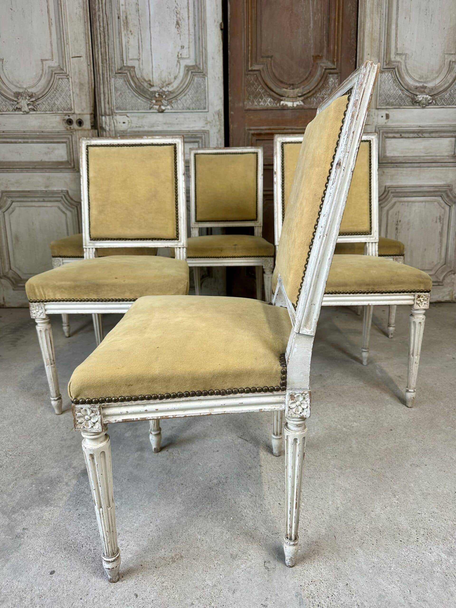 Série de 6 chaises de style Louis XVI laquée blanc circa 1900