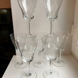 Set of 7 wine glasses, crystal water engraved 50-60s