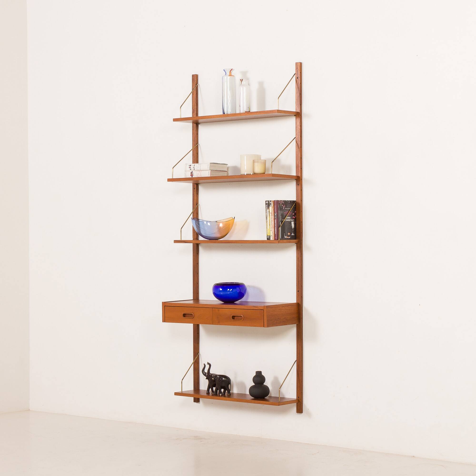 Scandinavian mid century teak wall unit with a console, 1960s
