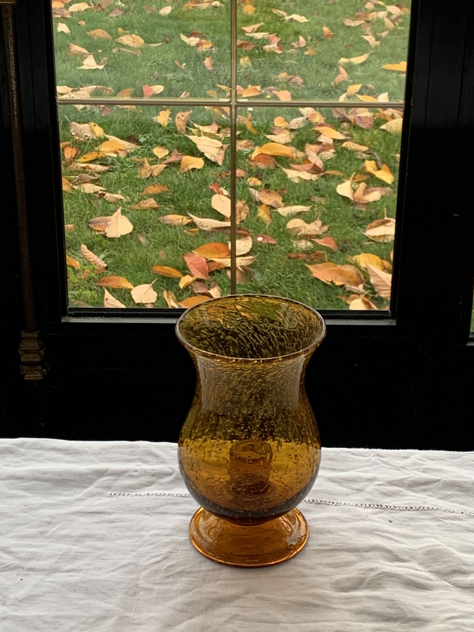 Photophore in bubble glass and hand-blown golden yellow signed vintage biot