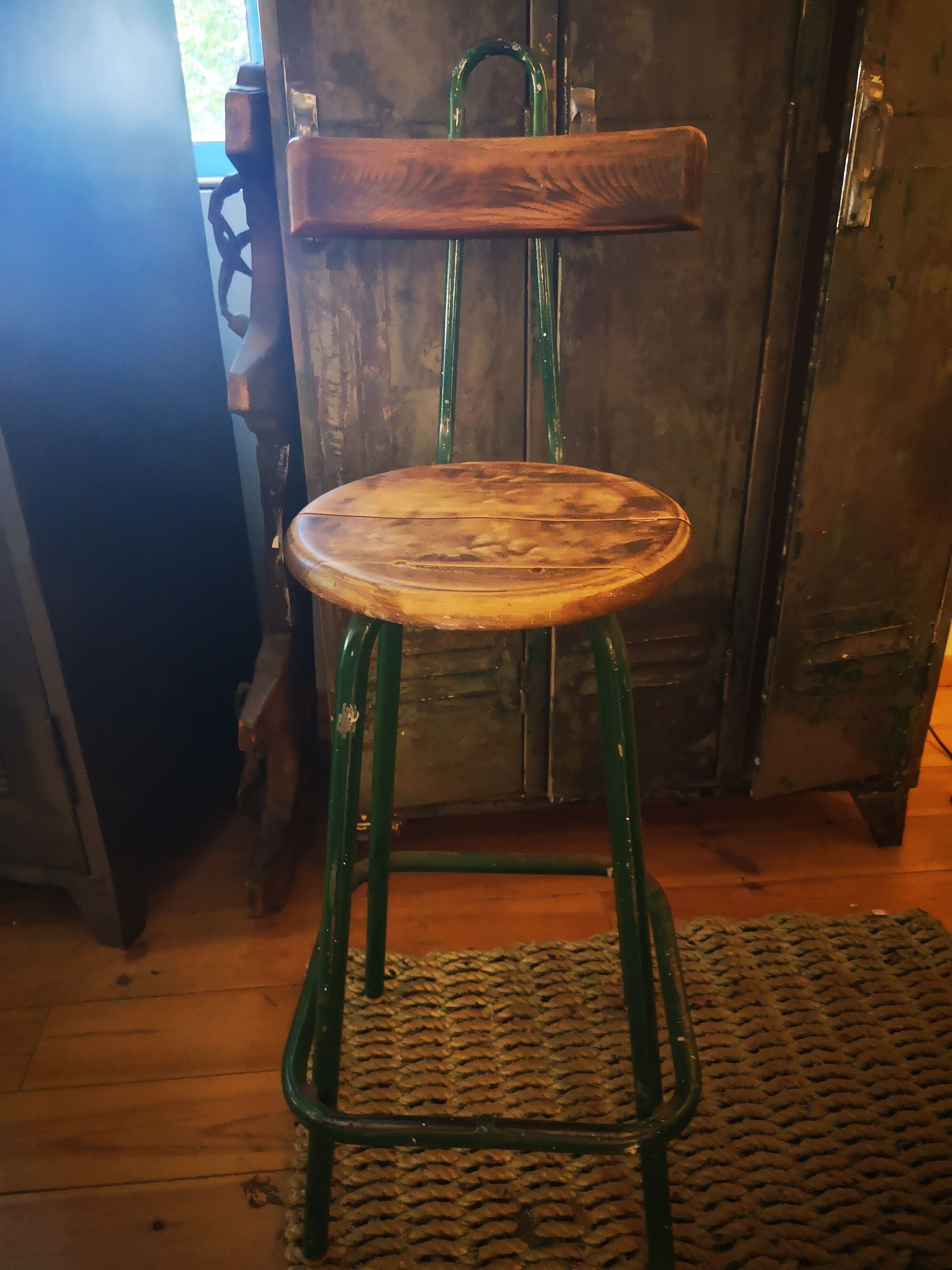 High stool for drawing table architect metal and wood restored delivery offered