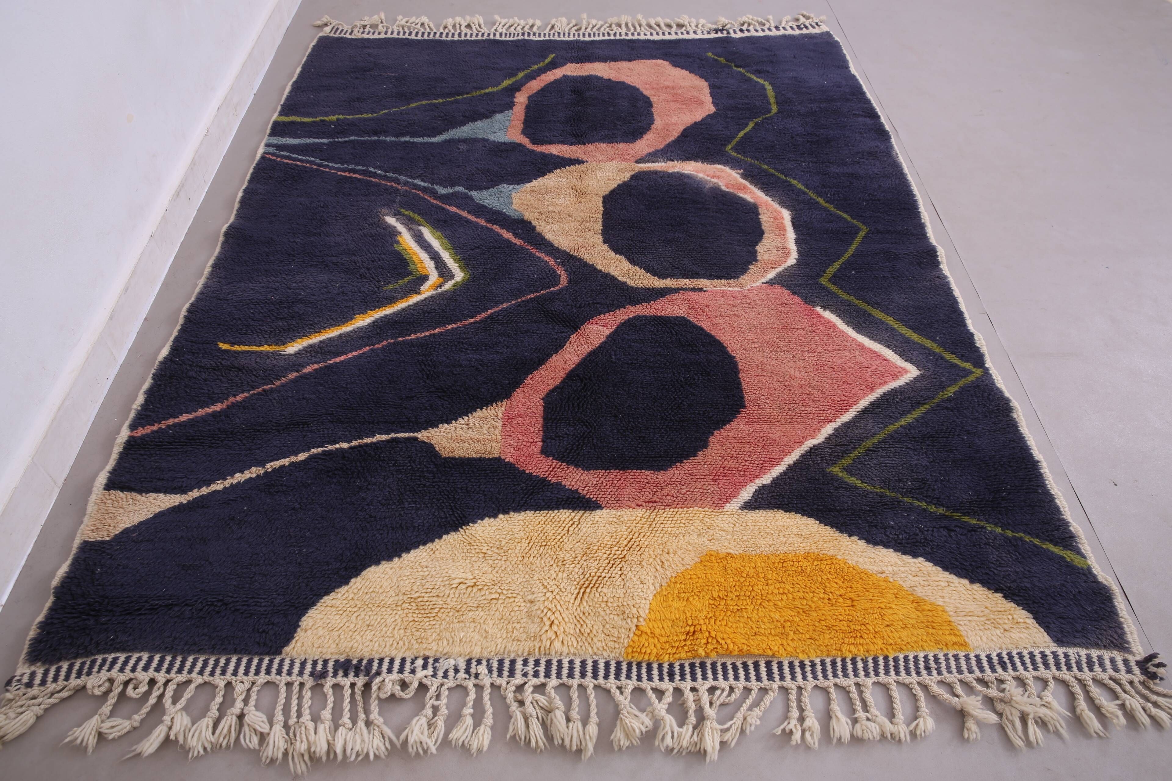 Vintage Abstract Beni Merirt Rug 180 x 225 cm, Beni Ourain Rug, Boho Rug