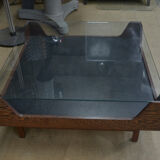 Coffee table in rosewood and glass 1970